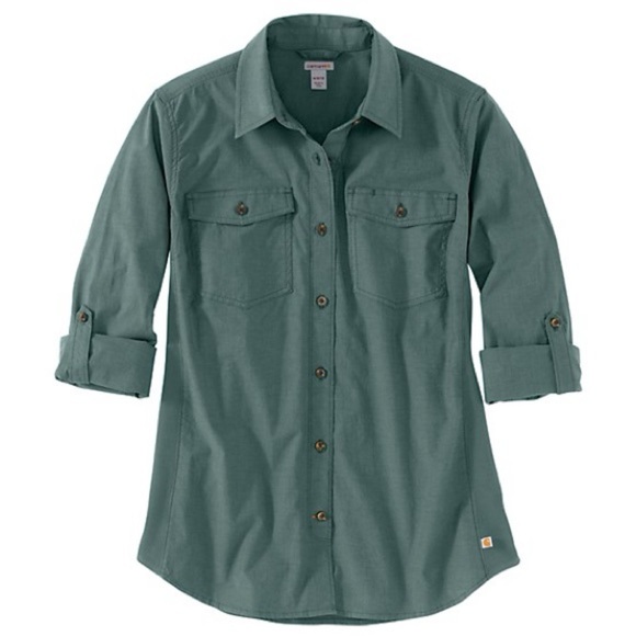 Carhartt Rugged Flex Bozeman Button Down Work Shirt Longsleeve Balsam Green 1X - Picture 2 of 15